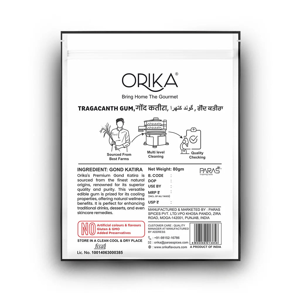 Orika Gond Katira (Tragacanth Gum) โ 80g | Natural Cooling Agent | Premium Quality | For Sharbat, Desserts & Ayurvedic Use - Orika Spices India